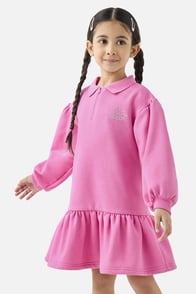 Kappa Logo Detail Polo Dress with Long Sleeves and Flounce Hem