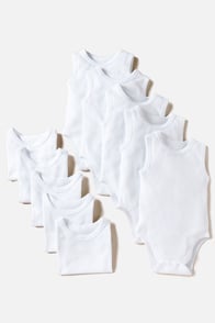 Juniors Solid Bodysuit with Round Neck and Snap Button Closure - Set of 10