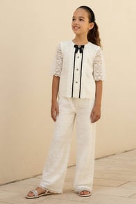 Juniors Lace Detail Shirt and Pants Set