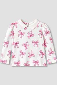 Juniors Bow Print Collared Top