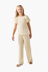 Juniors Textured Top and Pants Set with Elasticated Waist