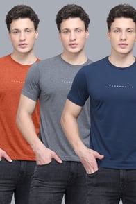 FAHRENHEIT Brand Print Slim Fit T-shirt - Pack of 3