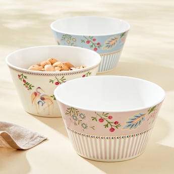 Mandarin Crane Set of 3 Bone China Printed Bowls - 470ml