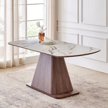 Hadley Ceramic Top 6-Seater Dining Table - Walnut and White