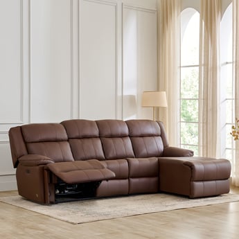 Torino Half Leather 3-Seater Electric Recliner with Right Chaise Brown