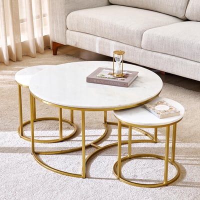 Buy Freedo NXT Marble Top Set of 3 Nested Coffee Tables