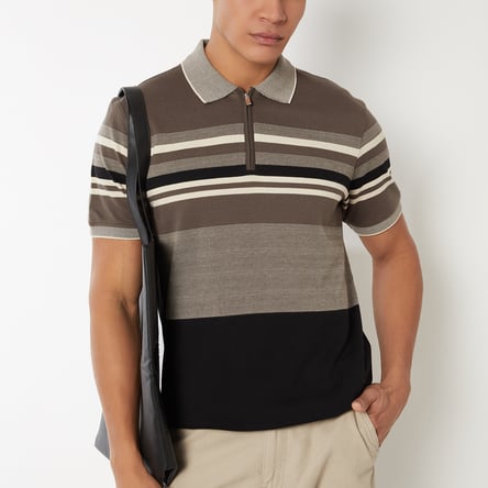 Buy Men Textured Regular Fit Polo T-shirt Online at just Rs. 799.0