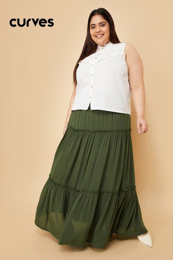 Buy Women Textured Tiered Long Skirt Online at just Rs
