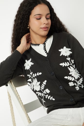 Buy Women Floral Knit Cardigan Online at just Rs. 1299.0