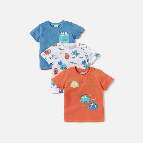 Juniors Monster Print T-shirt with Short Sleeves - Set of 3