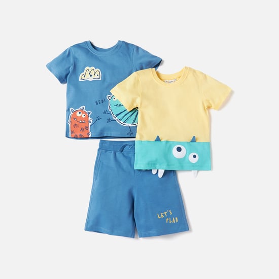 Juniors 3-Piece Monster Print T-shirts and Shorts Set