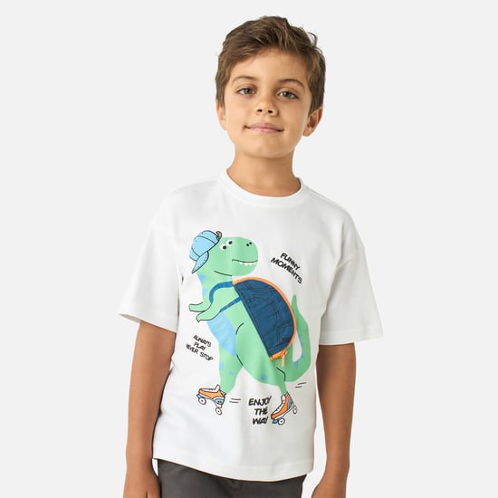 Juniors Graphic Print T-shirt with Crew Neck and Short Sleeves