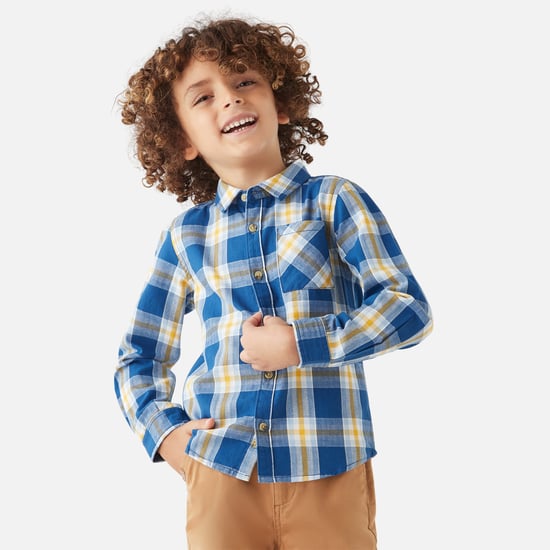 Juniors Checked Shirt with Chest Pocket and Button Closure