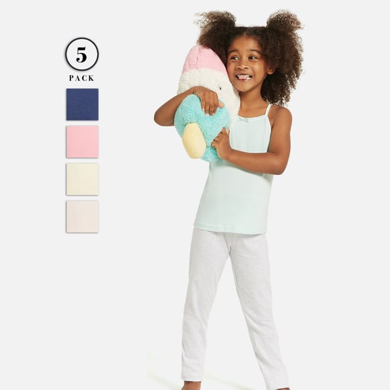 Juniors Solid Camisole with Scallop Trim and Bow Detail - Set of 5