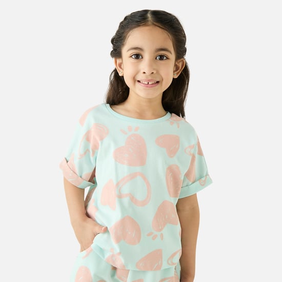 Juniors All-Over Heart Print T-shirt and Shorts Set