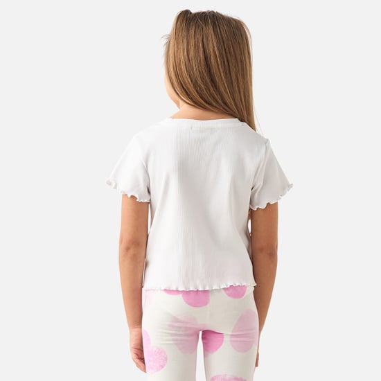 Juniors Ribbed T-shirt with Lettuce Hem and Crew Neck