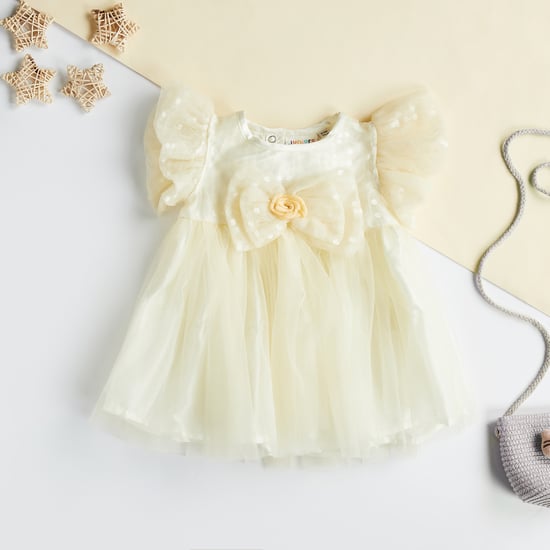 Juniors Bow Applique Short Sleeve A-line Dress