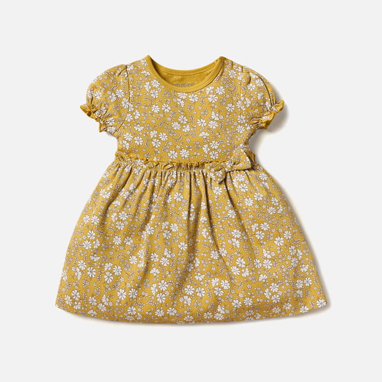 Juniors All-Over Floral Print A-Line Dress with Bow Detail