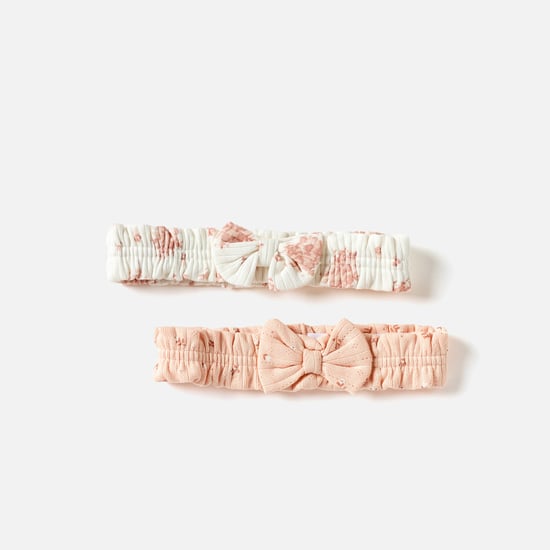 Juniors Floral Print Headband with Bow Detail - Set of 2