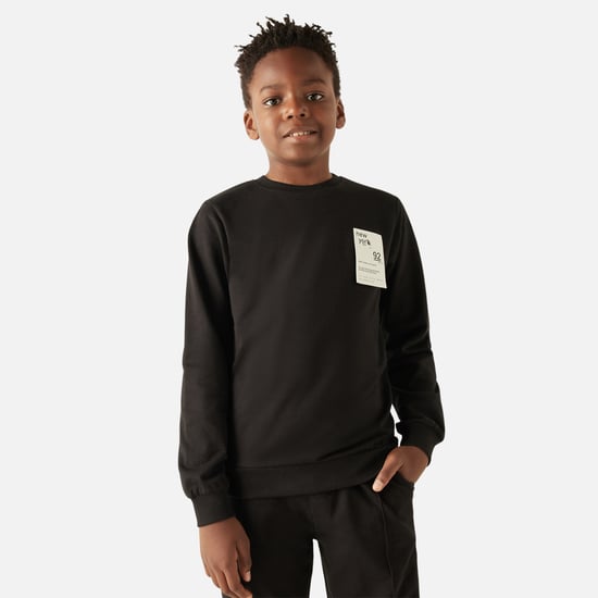 Juniors Printed Pullover with Round Neck and Long Sleeves