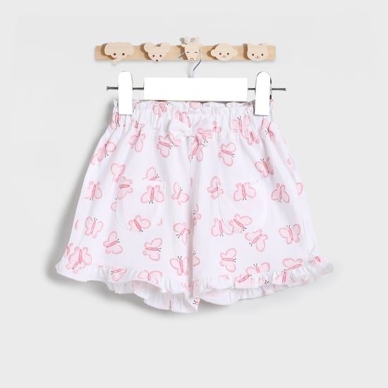 Juniors Butterfly Print Shorts with Bow Applique