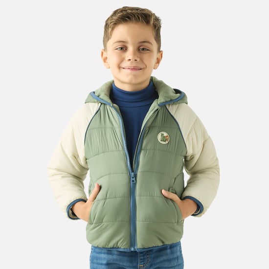 Juniors Colourblock Hooded Padded Jacket with Long Sleeves and Zip Closure
