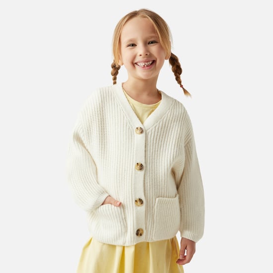 Juniors Textured Cardigan with Pockets and Long Sleeves