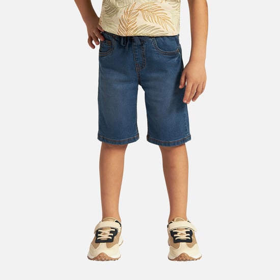 Juniors Solid Denim Shorts with Drawstring Closure and Pockets