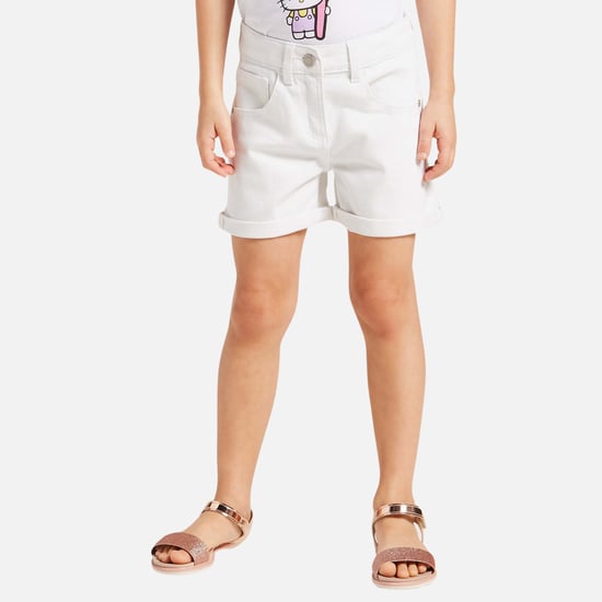 Juniors Solid Shorts with Pockets and Button Closure