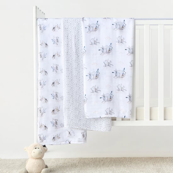 Giggles 3-Piece Printed Muslin Swaddle Blanket Set - 120x120 cm