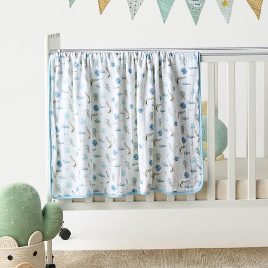 Giggles Space Print Bamboo Muslin Swaddle Blanket - 120x120 cm