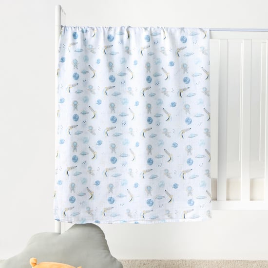 Giggles All-Over Space Print Muslin Swaddle Blanket - 120x120 cm