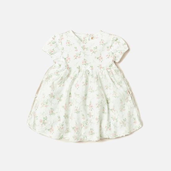 Giggles Floral Print A-line Dress with Mesh