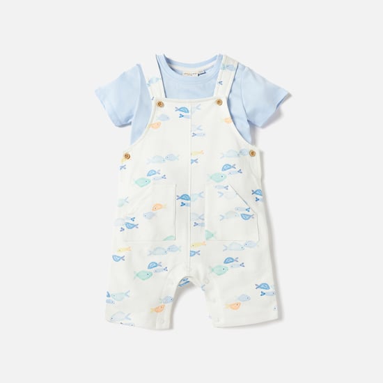 Juniors All-Over Fish Print Dungaree and T-shirt Set