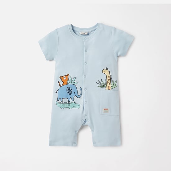 Juniors Applique Detail Romper with Short Sleeves and Snap Button Closure