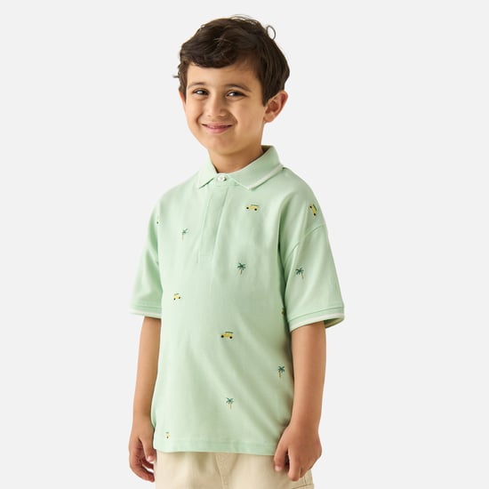 Juniors All-Over Embroidered Polo T-shirt with Short Sleeves