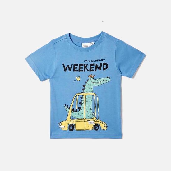 Juniors Graphic Print T-shirt with Short Sleeves and Crew Neck
