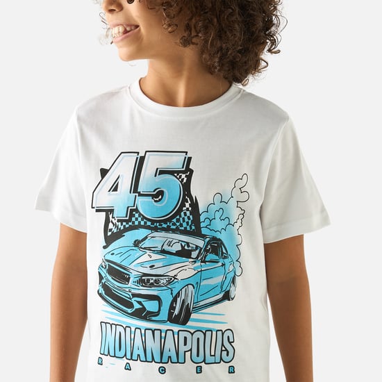 Juniors Graphic Print T-shirt with Short Sleeves and Crew Neck
