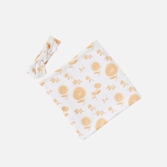 Juniors Floral Print Swaddle Blanket with Headband