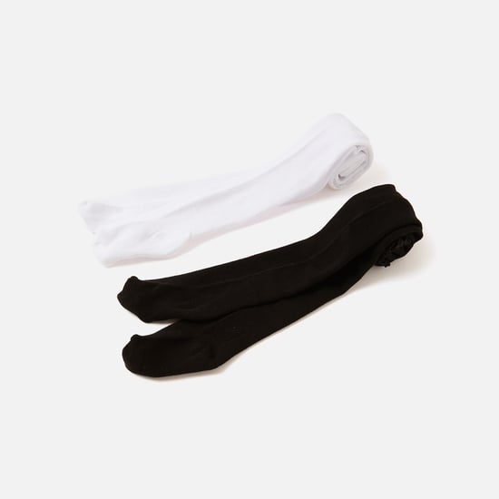 Juniors Solid Tights with Frill Detail and Elasticated Waistband - Set of 2
