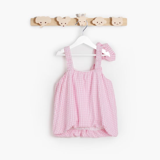 Juniors Checked Sleeveless Top with Bow Detail