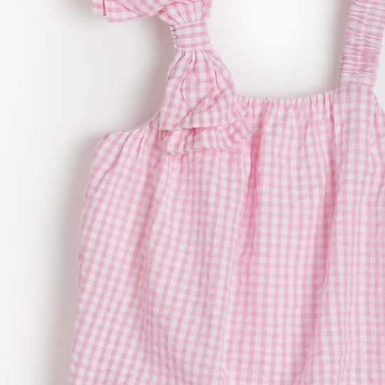 Juniors Checked Sleeveless Top with Bow Detail