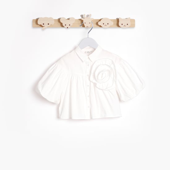 Juniors Floral Accent Collared Top with Balloon Sleeves