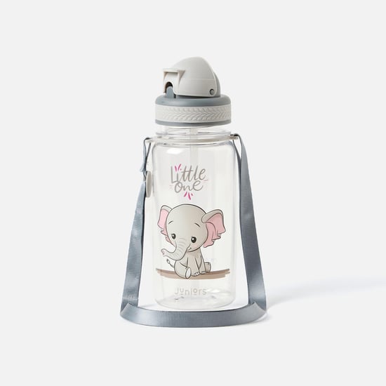 Juniors Elephant Print Sipper Water Bottle with Adjustable Strap - 350 ml