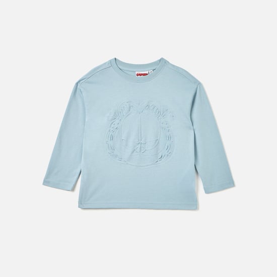 Garfield Print T-shirt with Crew Neck and Long Sleeves