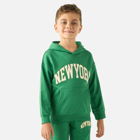 Juniors Slogan Print Hooded Sweatshirt and Elasticated Joggers Set
