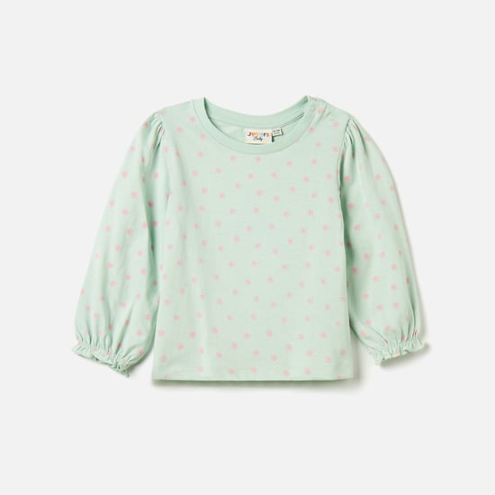 Juniors All-Over Floral Print Round Neck T-shirt with Puff Sleeves