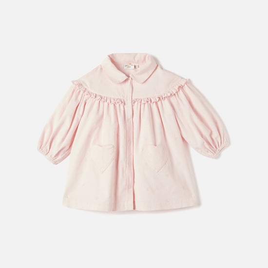 Juniors Ribbed Shirt Dress with Collar and Ruffle Detail