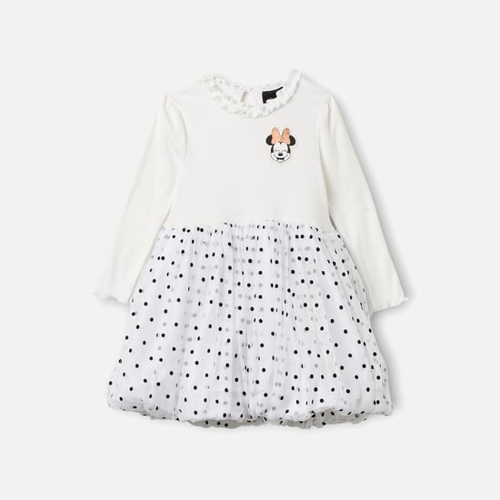 Minnie Mouse Applique A-line Dress with Long Sleeves