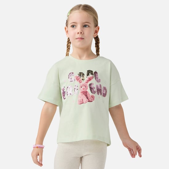 Juniors Sequin Embellished T-shirt with Round Neck
